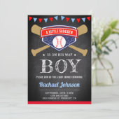 Chalkboard Sports Boy Baseball Baby Dusche Einladung (Stehend Vorderseite)