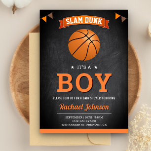 Chalkboard Sports Boy Basketball Baby Dusche Einladung