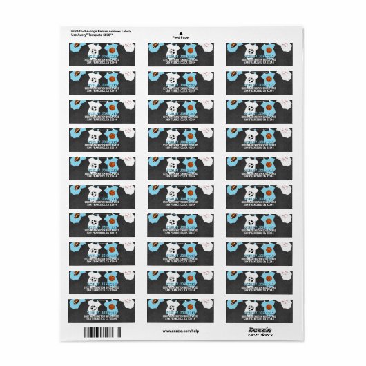 Chalkboard Sports Theme Blue Boy Baby Dusche (Vorne)