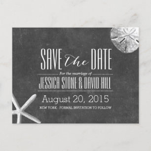 Chalkboard Starfish & Sand Dollar Save the Date Ankündigungspostkarte