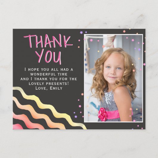 Chalkboard Stars Girl Birthday Foto Vielen Dank Postkarte (Vorderseite)