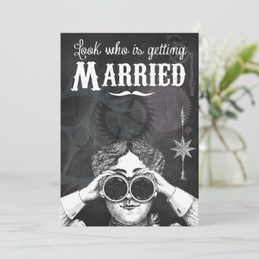 Chalkboard Steampunk Wedding Einladung (Stehend Vorderseite)