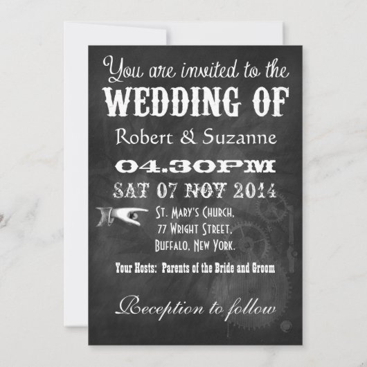 Chalkboard Steampunk Wedding Einladung (Rückseite)