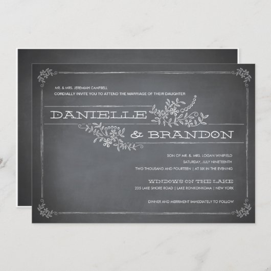 Chalkboard Stencil White Wedding Einladung (Vorne/Hinten)