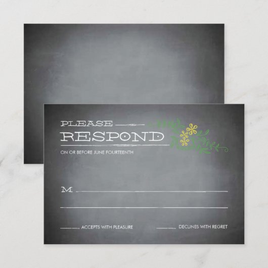 Chalkboard Stencil Yellow Response RSVP Karte (Vorne/Hinten)