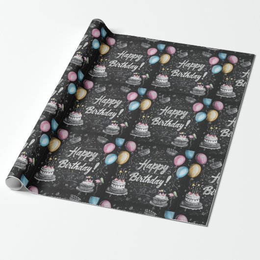 Chalkboard-Stil Geburtstagsdesign Geschenkpapier (Ungerollt)