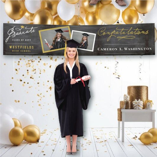 Chalkboard Stilvolle Script 2 Foto Graduation Part Banner