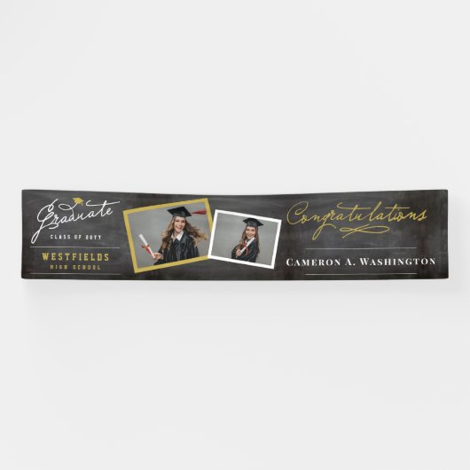 Chalkboard Stilvolle Script 2 Foto Graduation Part Banner (Horizontal)