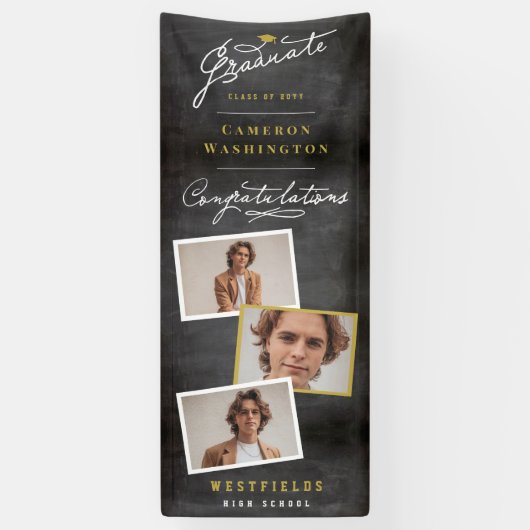 Chalkboard Stilvolle Script 3 Foto Graduation Part Banner (Vertikal)