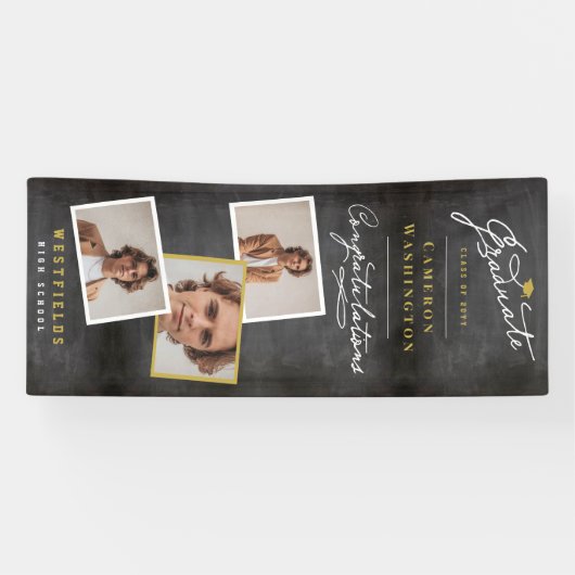 Chalkboard Stilvolle Script 3 Foto Graduation Part Banner (Horizontal)