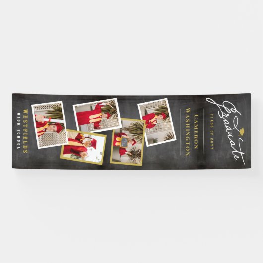 Chalkboard Stilvolle Script 5 Foto Graduation Part Banner (Horizontal)