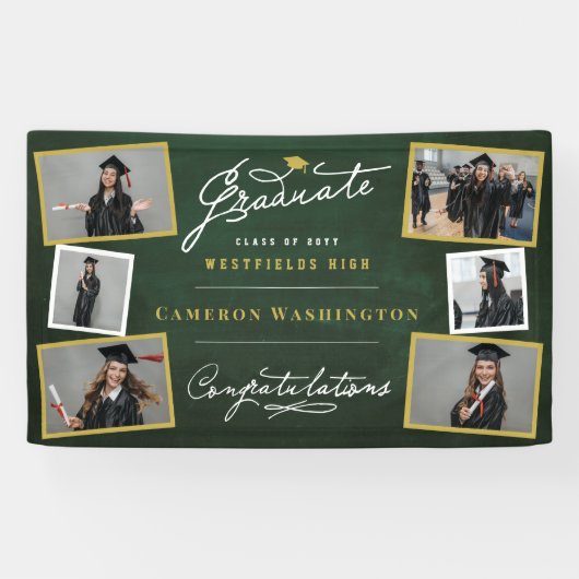 Chalkboard Stilvolle Script 6 Foto Graduation Part Banner (Horizontal)