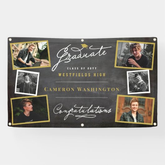 Chalkboard Stilvolle Script 6 Foto Graduation Part Banner (Horizontal)