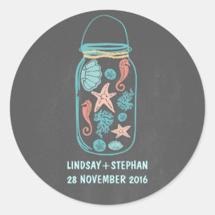 Chalkboard Strand Mason Glas niedliche Hochzeitsau Runder Aufkleber