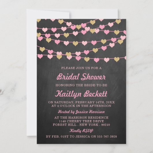 Chalkboard String Liebe Herz Brautparty Einladung (Vorderseite)