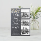Chalkboard String Light Foto | Save the Date Karte (Stehend Vorderseite)