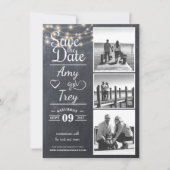 Chalkboard String Light Foto | Save the Date Karte (Vorderseite)