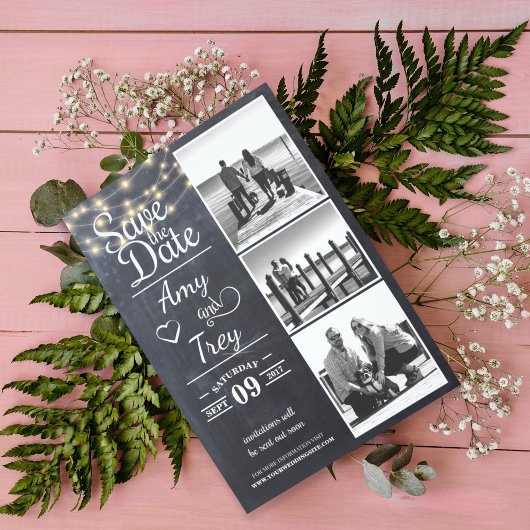 Chalkboard String Light Foto | Save the Date Karte