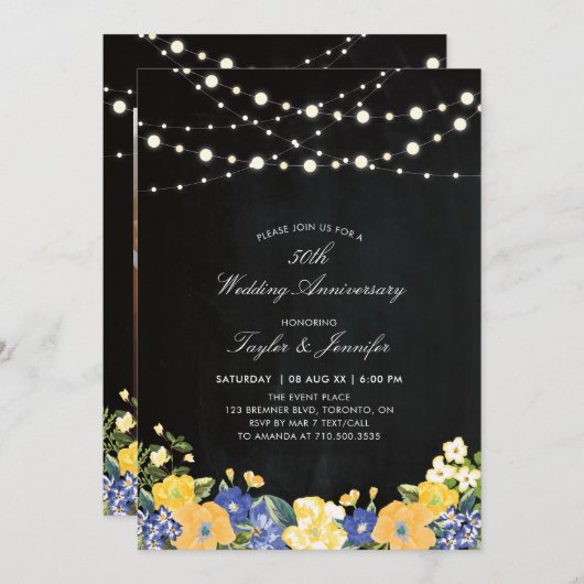 Chalkboard & String Lights 50 Hochzeitstag Einladung (Vorne/Hinten)