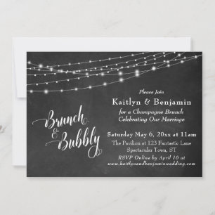 Chalkboard String Lights Brunch & Bubbly Script Einladung