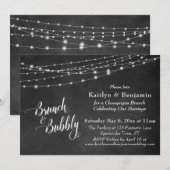Chalkboard String Lights Brunch & Bubbly Script Einladung (Vorne/Hinten)