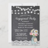 Chalkboard String Lights Floral Engagement Party Einladung (Vorderseite)