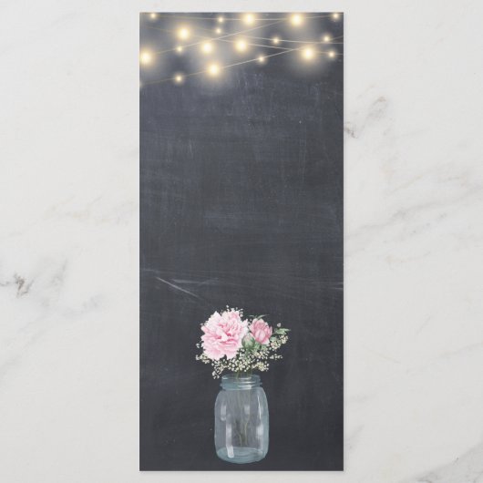 Chalkboard String Lights Floral Mason Jar Menükarte (Rückseite)