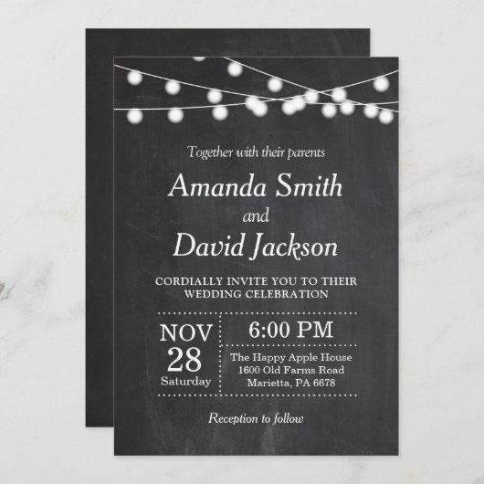 Chalkboard String Lights Hochzeit Einladung (Vorne/Hinten)