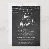 Chalkboard String Lights Just Married Empfang Einladung (Vorderseite)