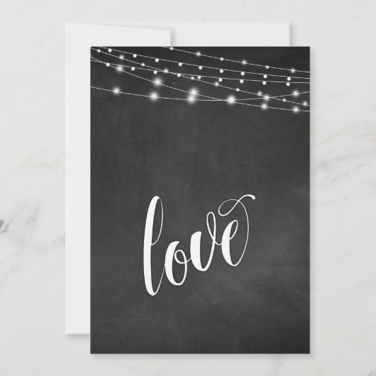 Chalkboard String Lights Just Married Empfang Einladung (Rückseite)