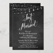 Chalkboard String Lights Just Married Empfang Einladung (Vorne/Hinten)