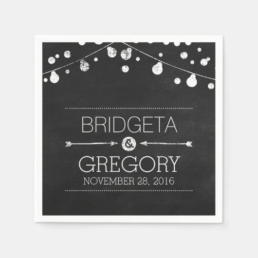 Chalkboard String Lights Rustikale Hochzeit Serviette (Vorderseite)