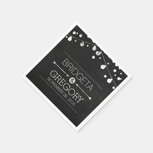 Chalkboard String Lights Rustikale Hochzeit Serviette (Ecke)