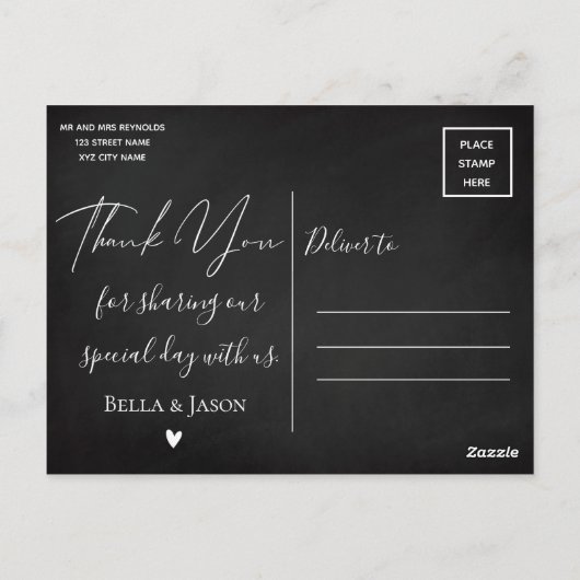 Chalkboard String Lights Wedding Vielen Dank Postkarte (Rückseite)