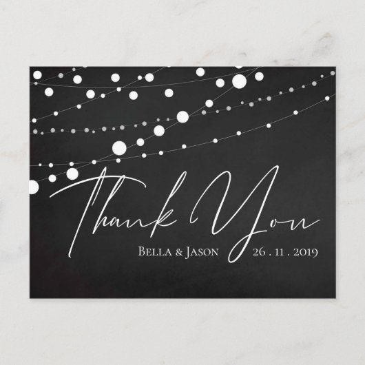 Chalkboard String Lights Wedding Vielen Dank Postkarte (Vorderseite)