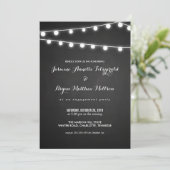 Chalkboard String of Lights Engagement Party Einladung (Stehend Vorderseite)