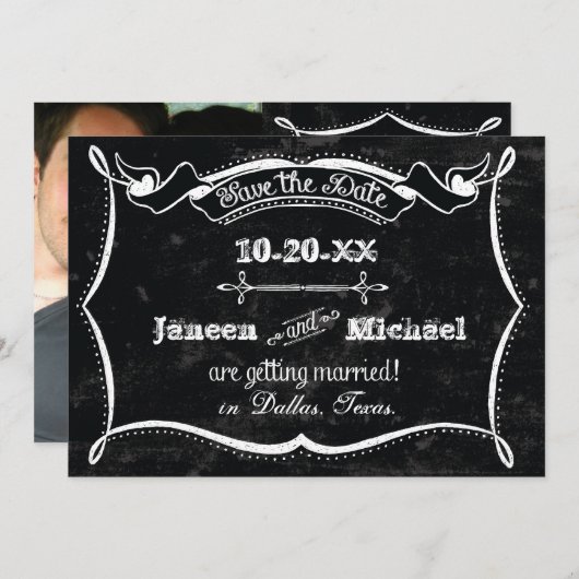 Chalkboard Style Ankündigung Datum freihalten Foto (Vorne/Hinten)
