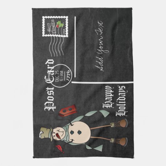 Chalkboard Style Blue Snowman Postcard Design Geschirrtuch (Vertikal)