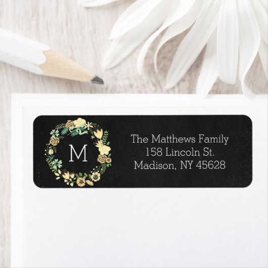 Chalkboard Style Floral Monogram Address Label (Insitu)