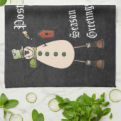 Chalkboard Style Green Snowman Postcard Design Geschirrtuch (Gefaltet)