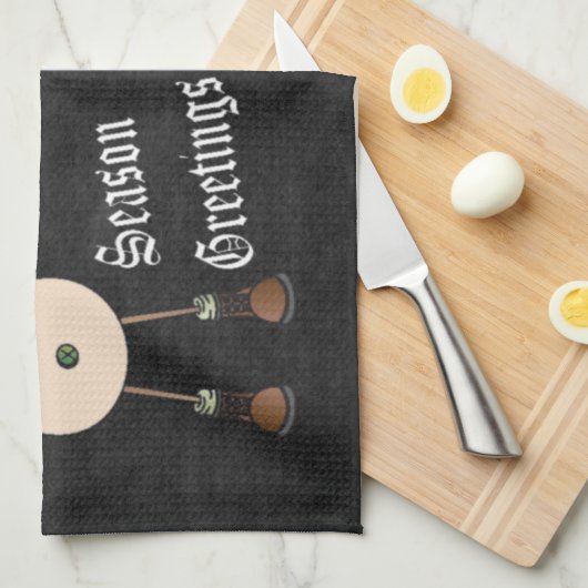 Chalkboard Style Green Snowman Postcard Design Geschirrtuch (Viertel Falte)