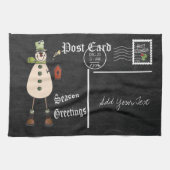 Chalkboard Style Green Snowman Postcard Design Geschirrtuch (Horizontal)