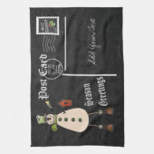 Chalkboard Style Green Snowman Postcard Design Geschirrtuch (Vertikal)