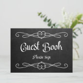 Chalkboard Style "Guest Book" Wedding Sign Einladung (Stehend Vorderseite)