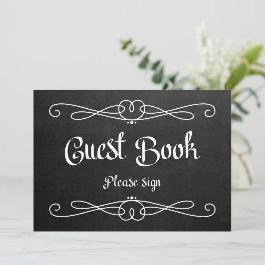 Chalkboard Style "Guest Book" Wedding Sign Einladung (Stehend Vorderseite)