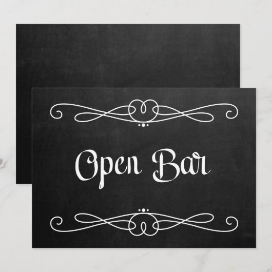 Chalkboard Style "Open Bar" Hochzeitszeichen Einladung (Vorne/Hinten)