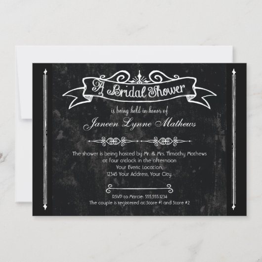 Chalkboard Style Rustic Swirt Brautparty Card Einladung (Vorderseite)