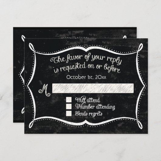 Chalkboard Style Rustikale Swirl Typografische Ein RSVP Karte (Vorne/Hinten)
