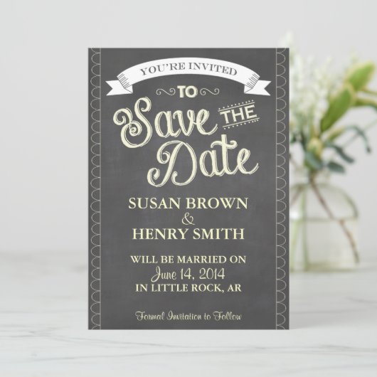 Chalkboard Style Save the Date (Stehend Vorderseite)