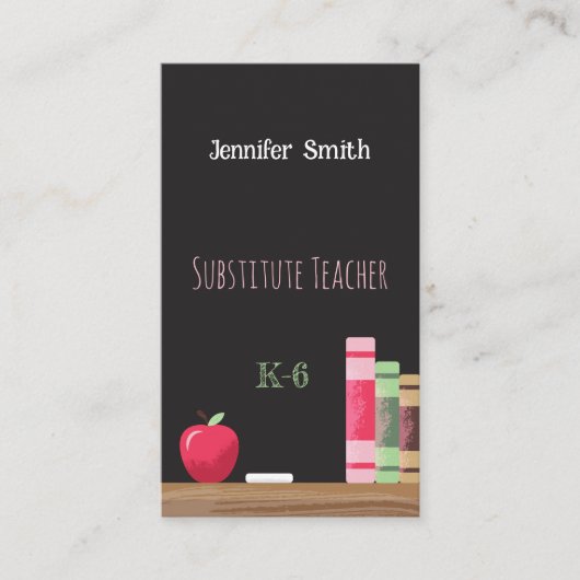 Chalkboard Sub Teacher Vertikale Kontaktkarten Visitenkarte (Vorderseite)